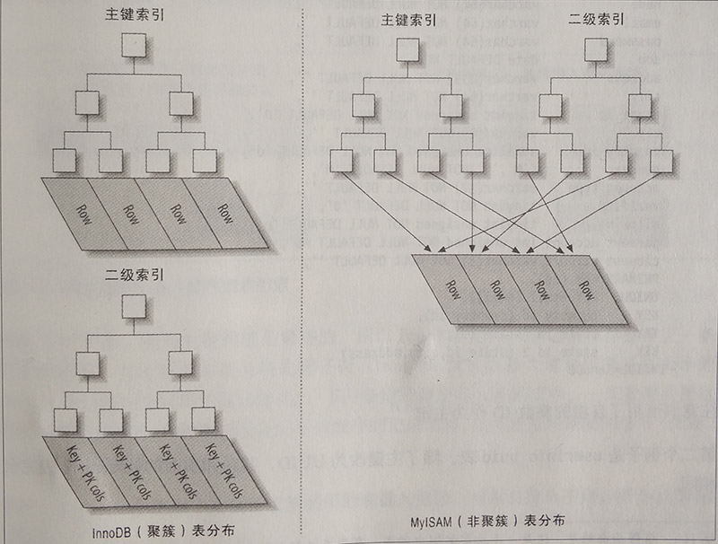 聚簇索引和非聚簇索引的表分布